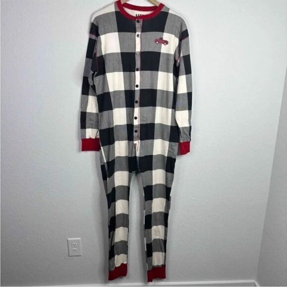 NWT LazyOne Flapjacks Black & White Plaid Onesie Jumpsuit Pajamas - Large